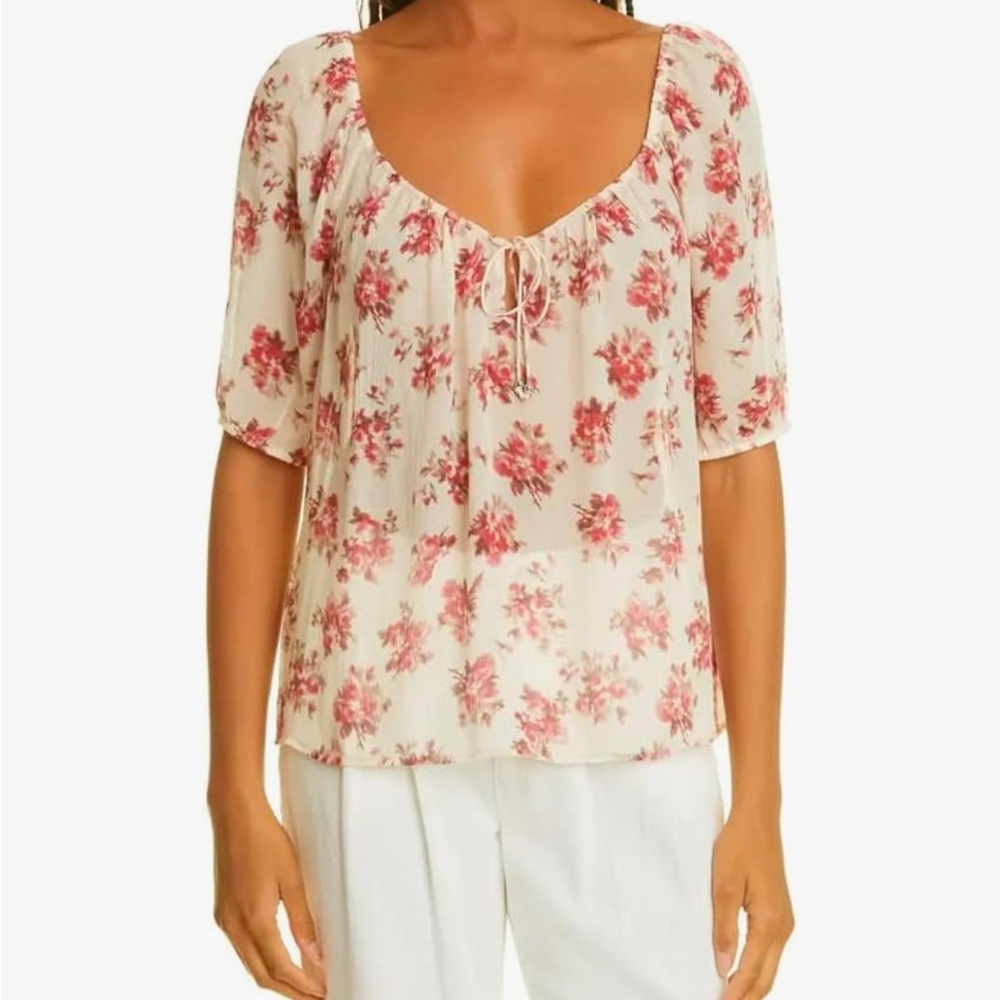 Paige split neck 100% silk top, worn once!